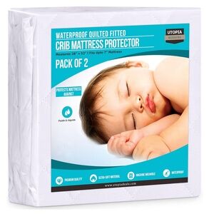 Utopia Waterproof Quilted Fitted Crib Mattress Protector Pack of 2 - White